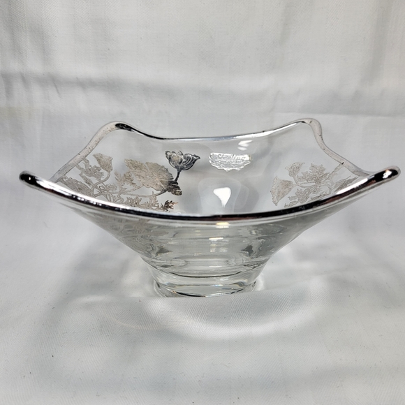 Silver City Glass Co. Sterling Overlay Bowl Dish Flanders Poppies 5.75" Square - Picture 3 of 16